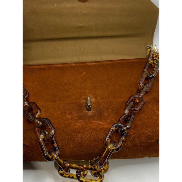 TOWN & COUNTRY SHOES Women's Vintage Brown SuedeLeather Tortoiseshell Clutch Bag - Picture 8 of 11